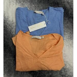 Bundle Bishop + Young Ruffle Sleeve V Neck Relaxed Orange Blue Top Small NWT